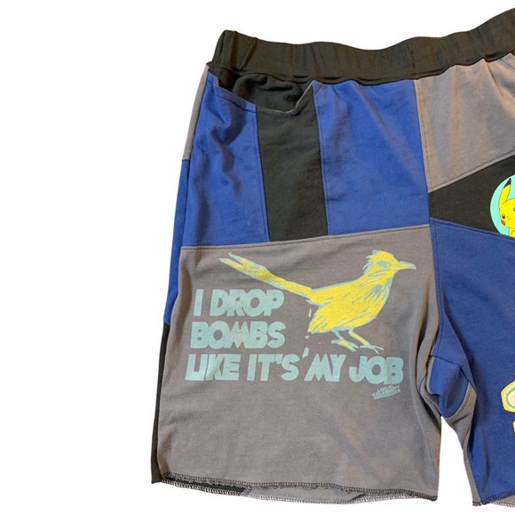 1 of 1 Reworked Shorts, Skulls, Elastic Waistband 32”-38”, anime, bird, summer - Picture 2 of 6